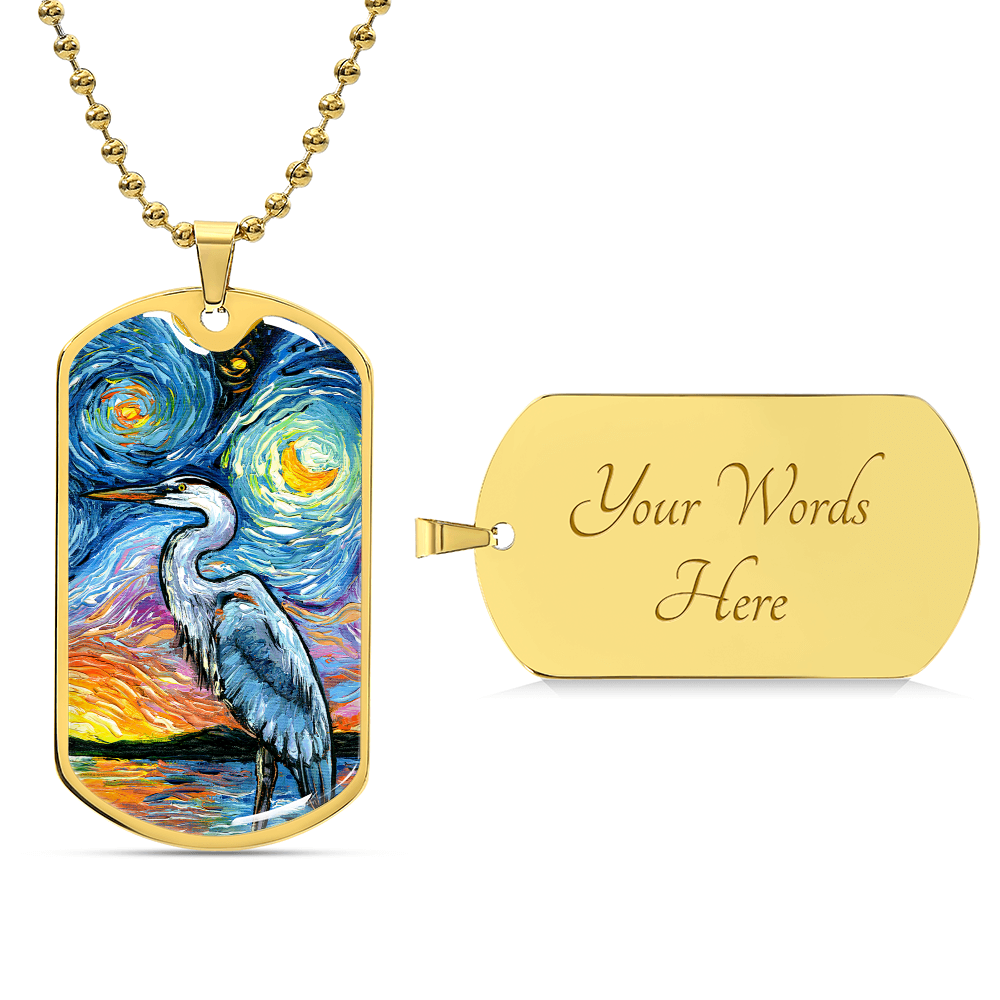 Blue Heron Starry Night Dog Tag Necklace