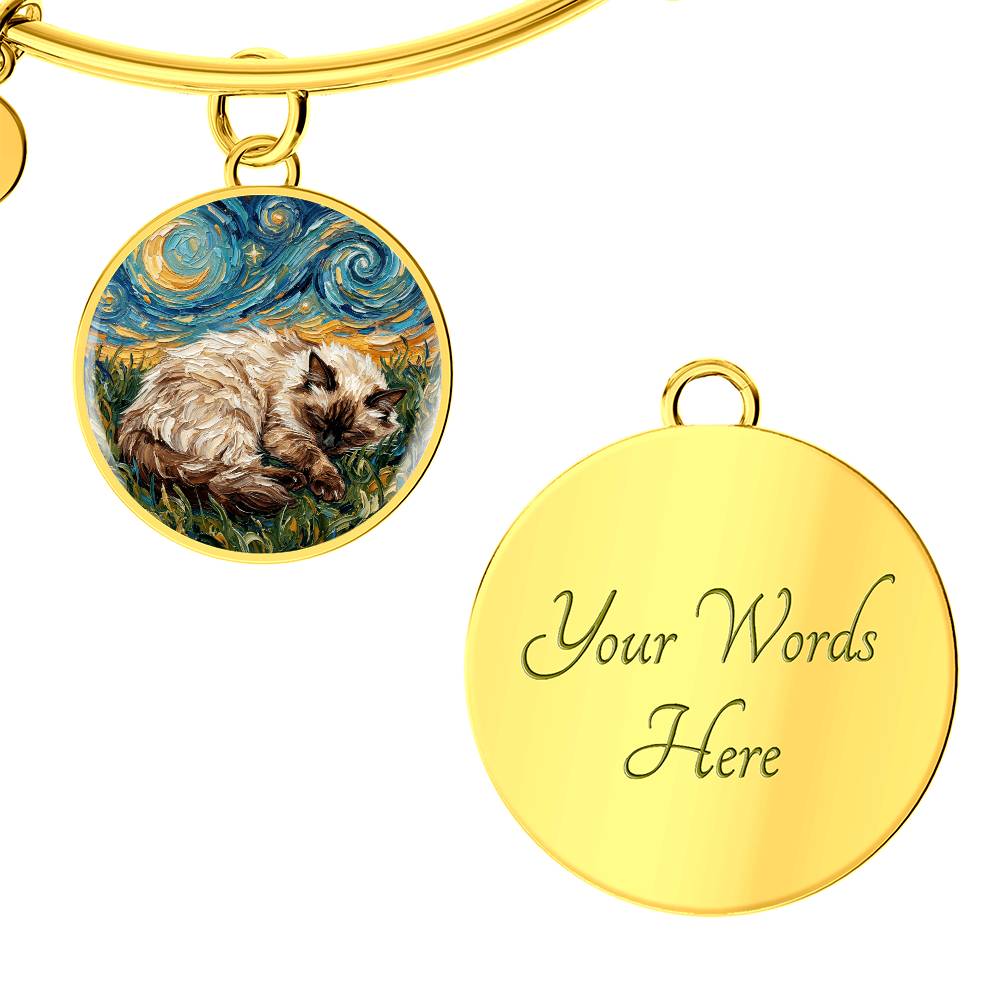 Sleepy Birman Night Round Charm Bracelet