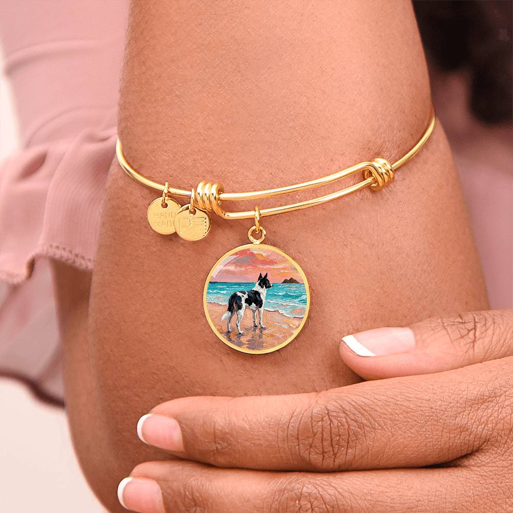Beach Day - Canaan Dog Round Charm Bracelet