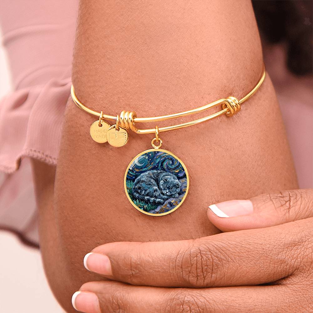Sleepy Scottish Fold Round Charm Bracelet