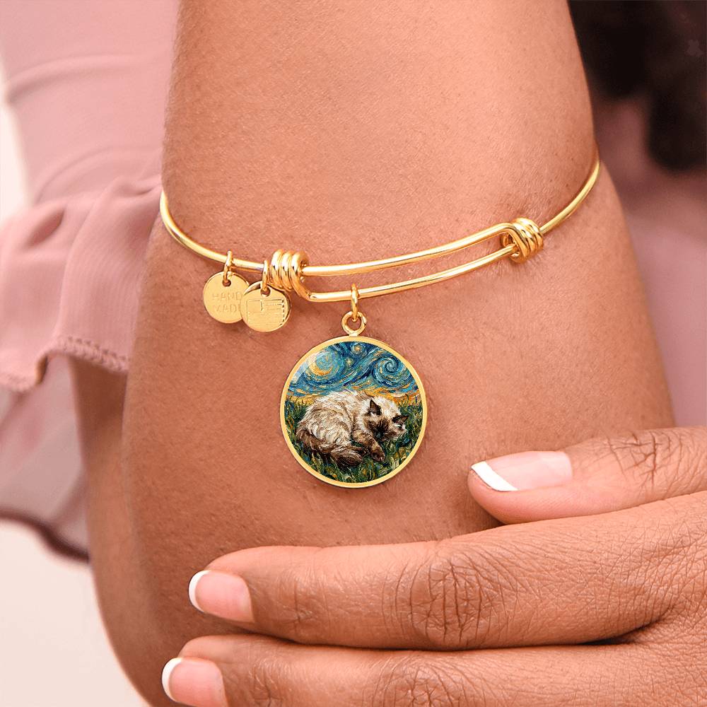 Sleepy Birman Night Round Charm Bracelet