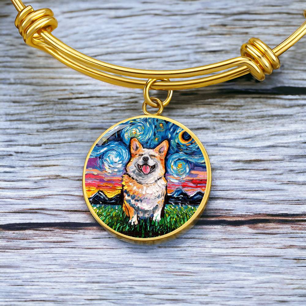 Smiling Corgi Round Charm Bracelet