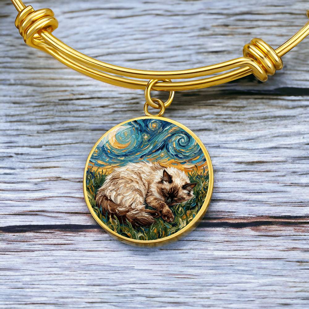 Sleepy Birman Night Round Charm Bracelet