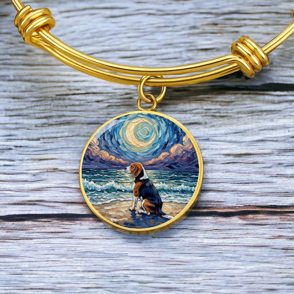 Beach Night - Beagle Round Charm Bracelet