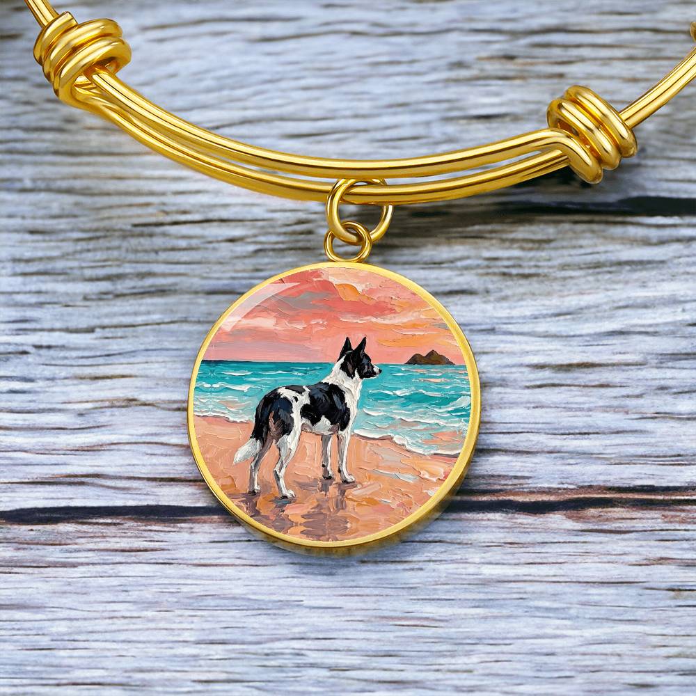 Beach Day - Canaan Dog Round Charm Bracelet