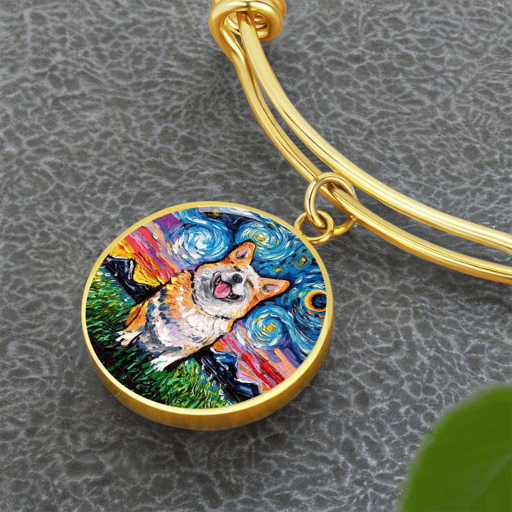 Smiling Corgi Round Charm Bracelet