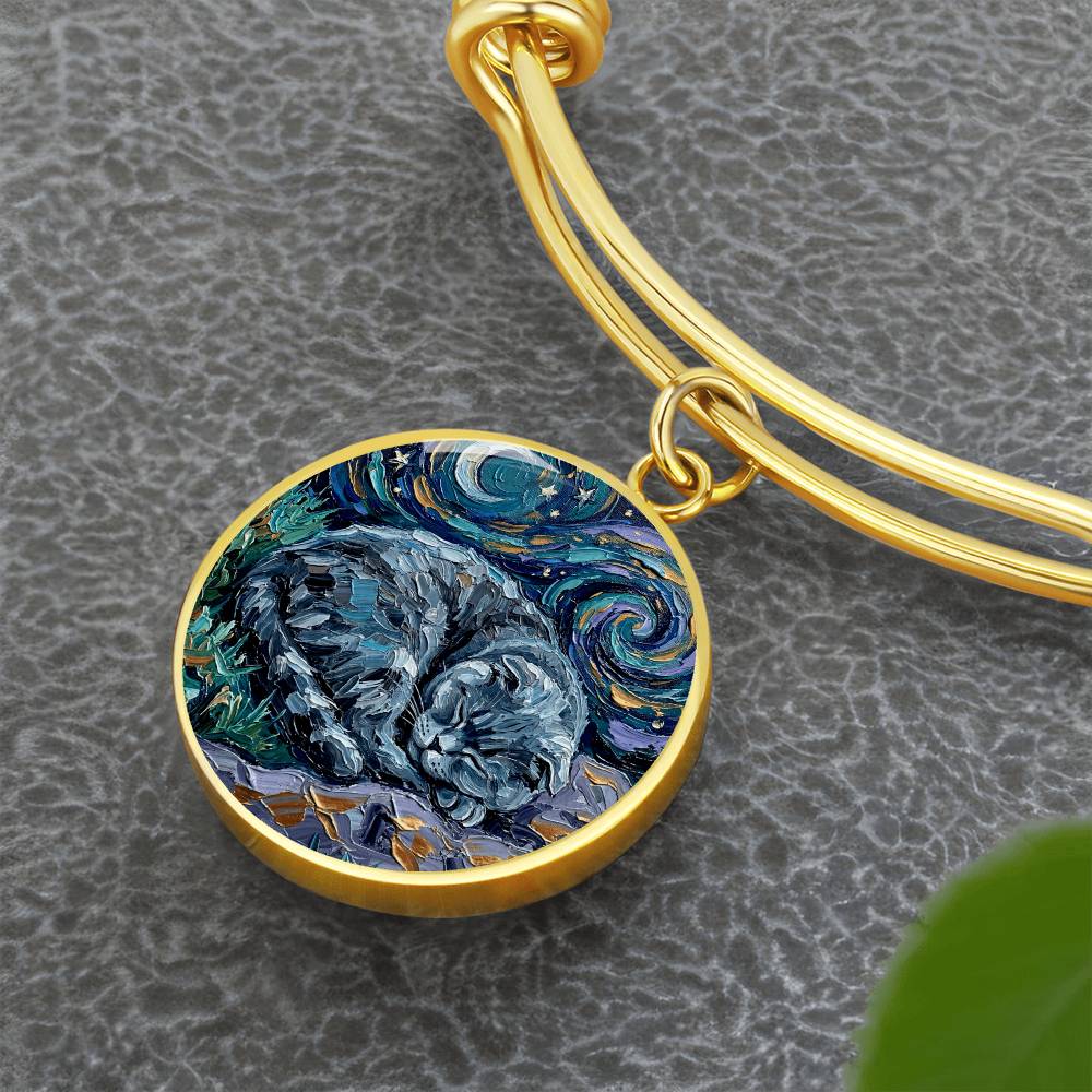 Sleepy Scottish Fold Round Charm Bracelet