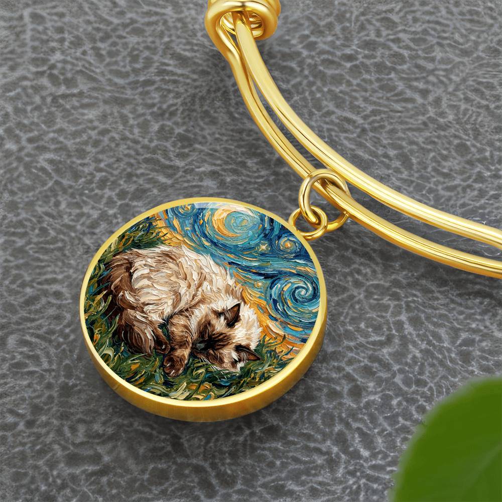 Sleepy Birman Night Round Charm Bracelet