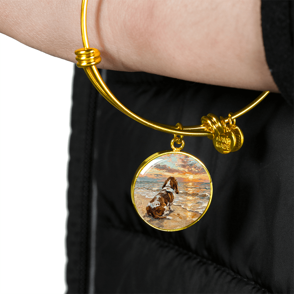 Beach Days - Basset Hound Round Charm Bracelet