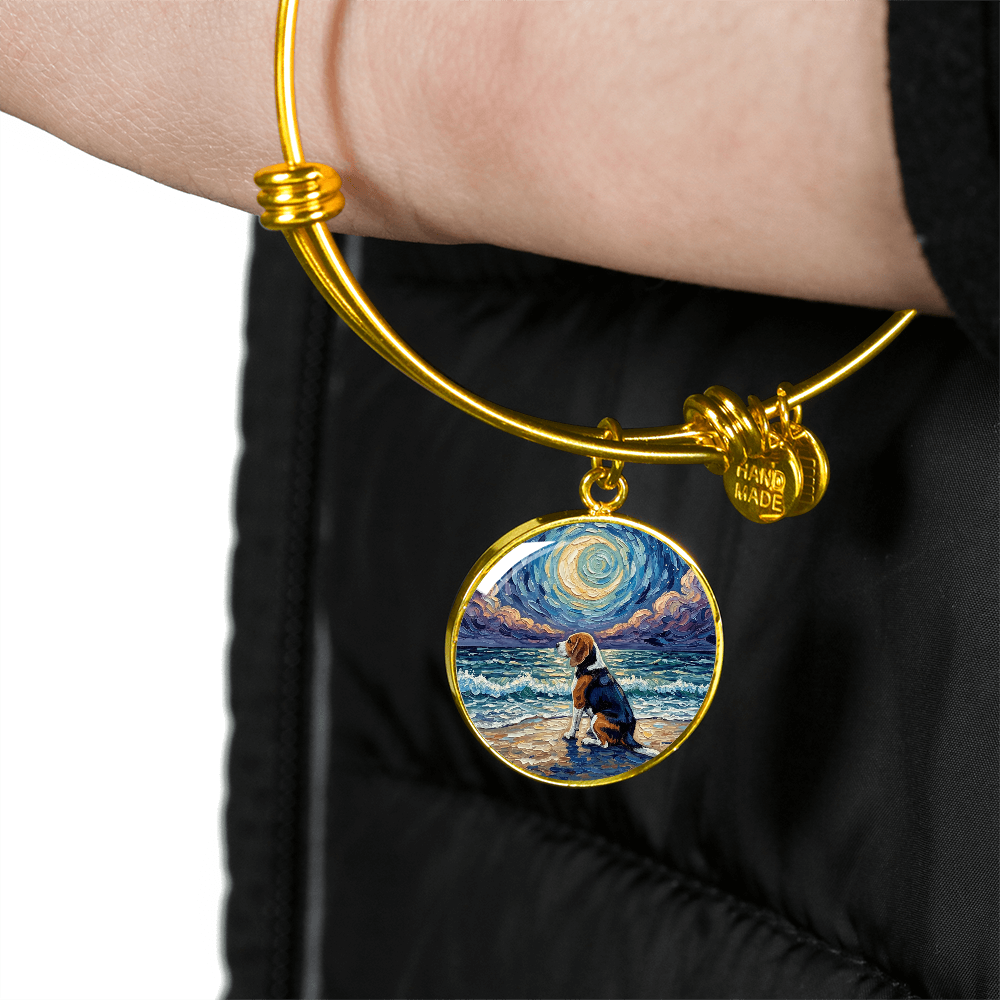 Beach Night - Beagle Round Charm Bracelet