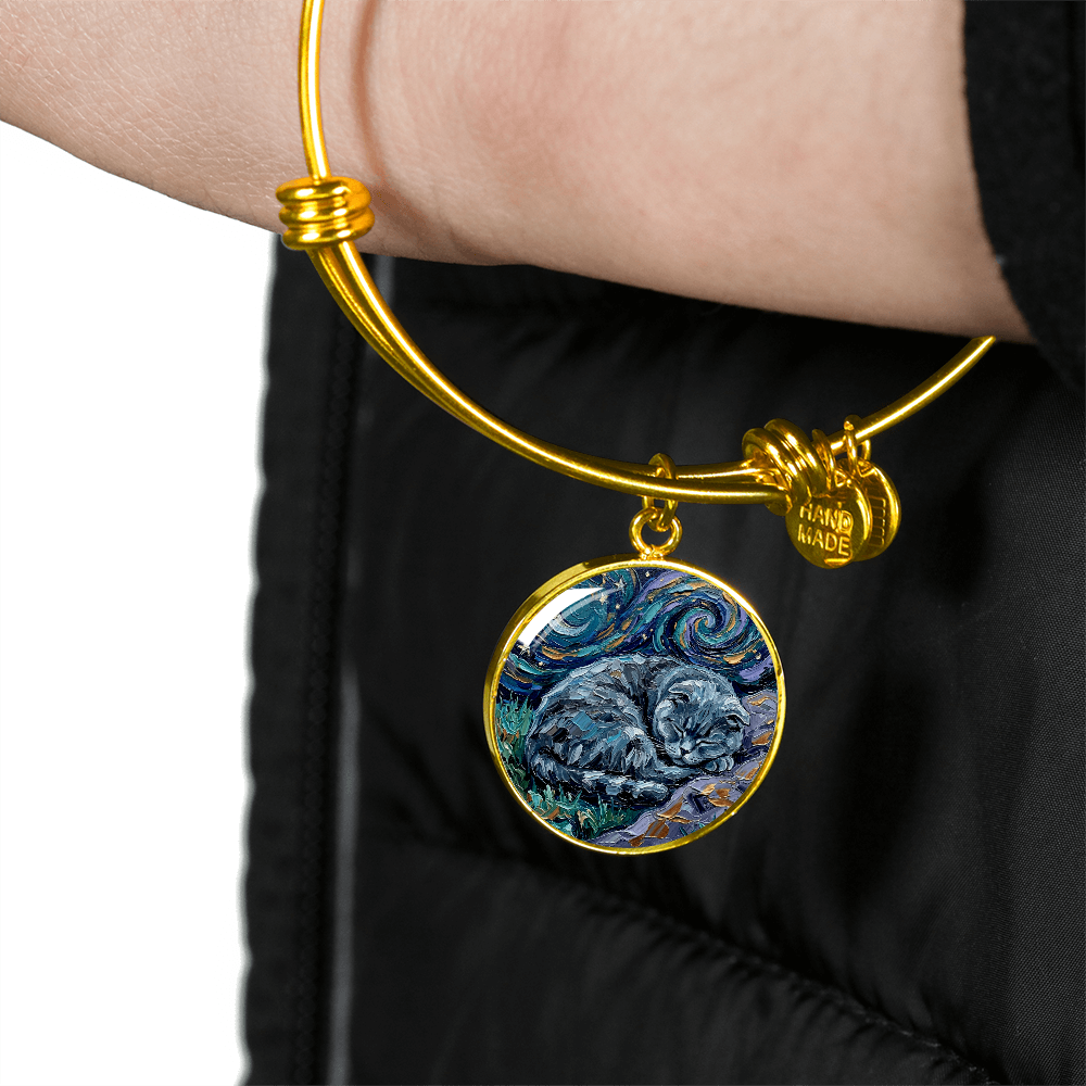 Sleepy Scottish Fold Round Charm Bracelet