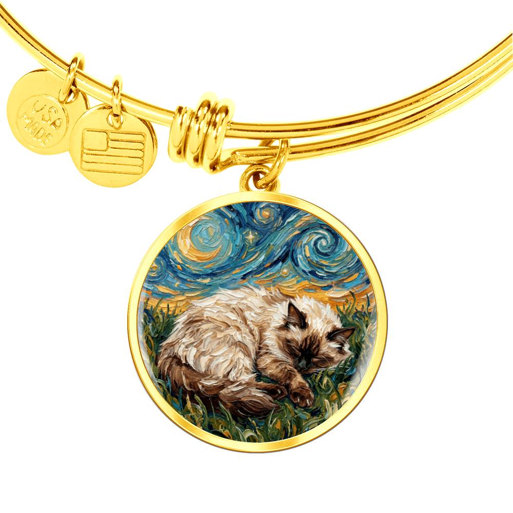 Sleepy Birman Night Round Charm Bracelet