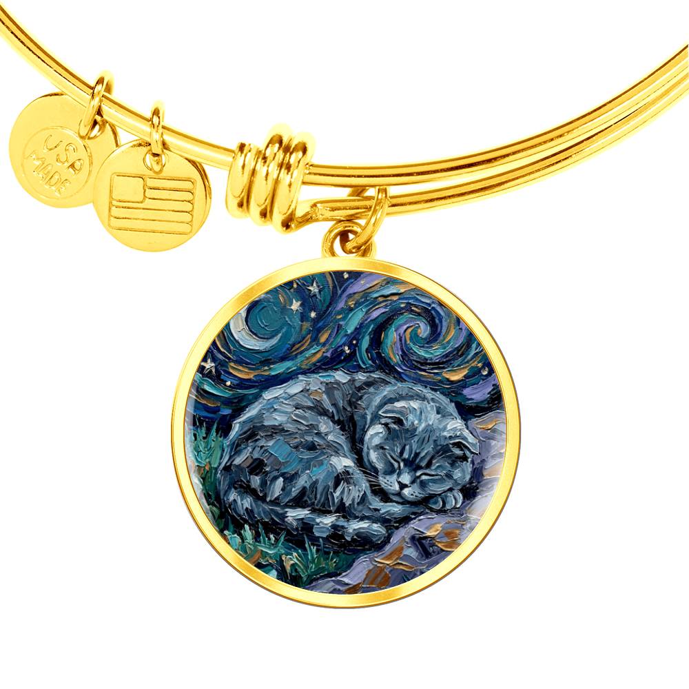Sleepy Scottish Fold Round Charm Bracelet