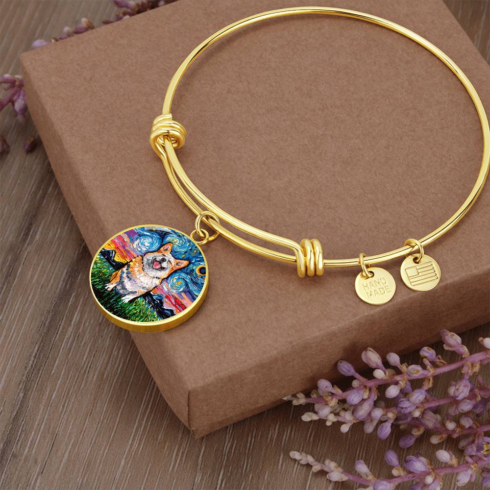 Smiling Corgi Round Charm Bracelet