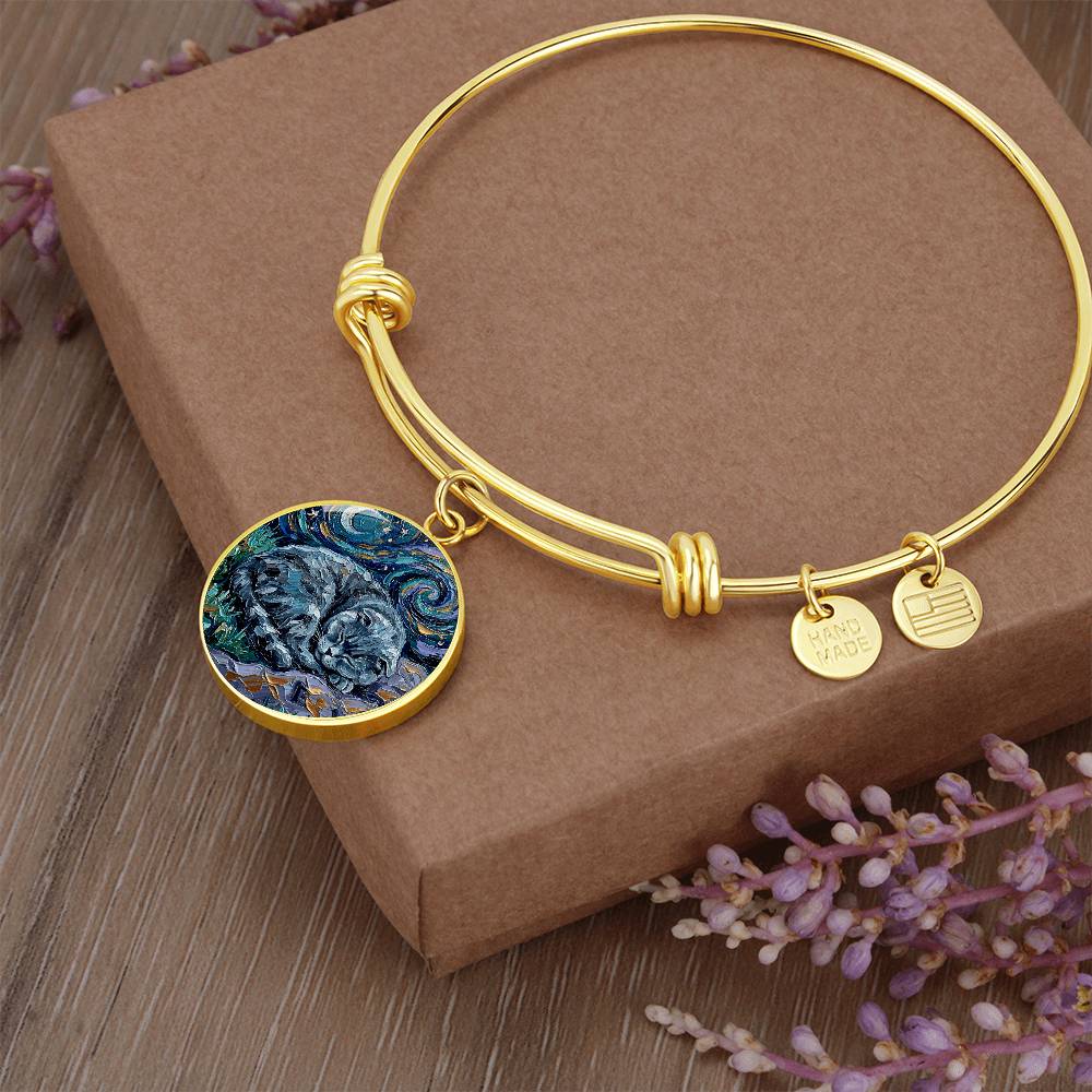 Sleepy Scottish Fold Round Charm Bracelet