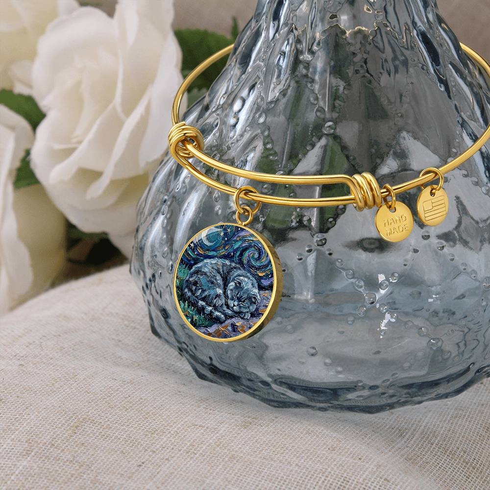 Sleepy Scottish Fold Round Charm Bracelet