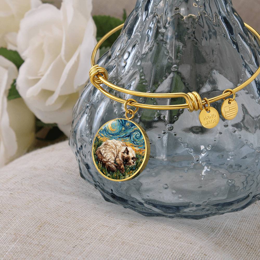 Sleepy Birman Night Round Charm Bracelet