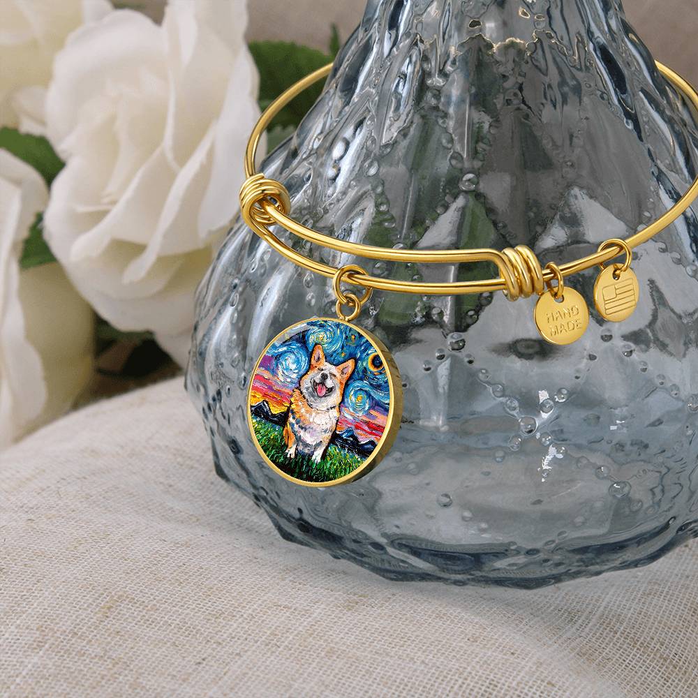 Smiling Corgi Round Charm Bracelet