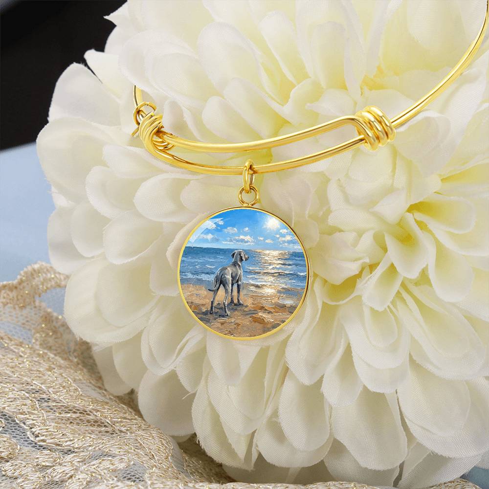 Beach Day - Weimaraner Round Charm Bracelet