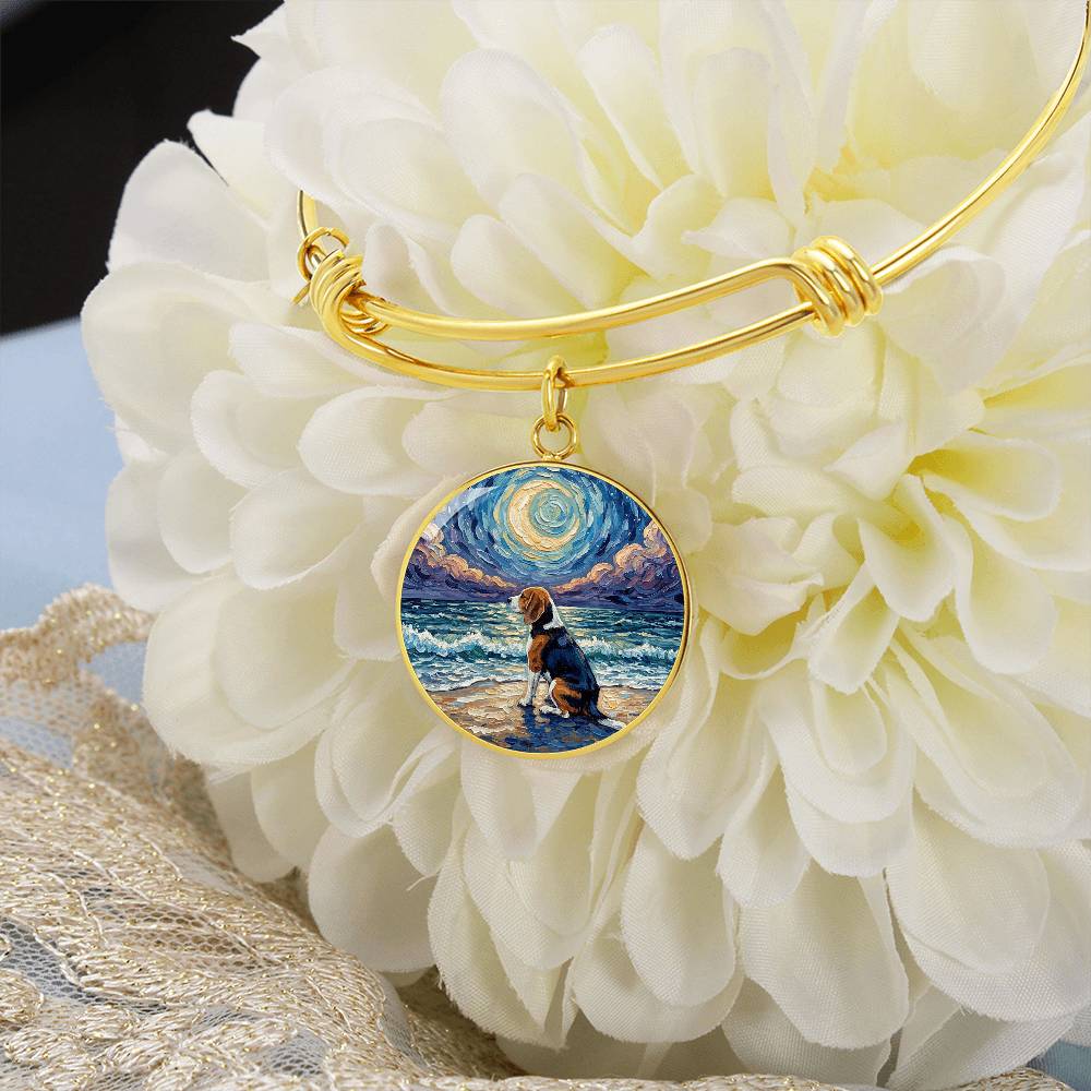 Beach Night - Beagle Round Charm Bracelet