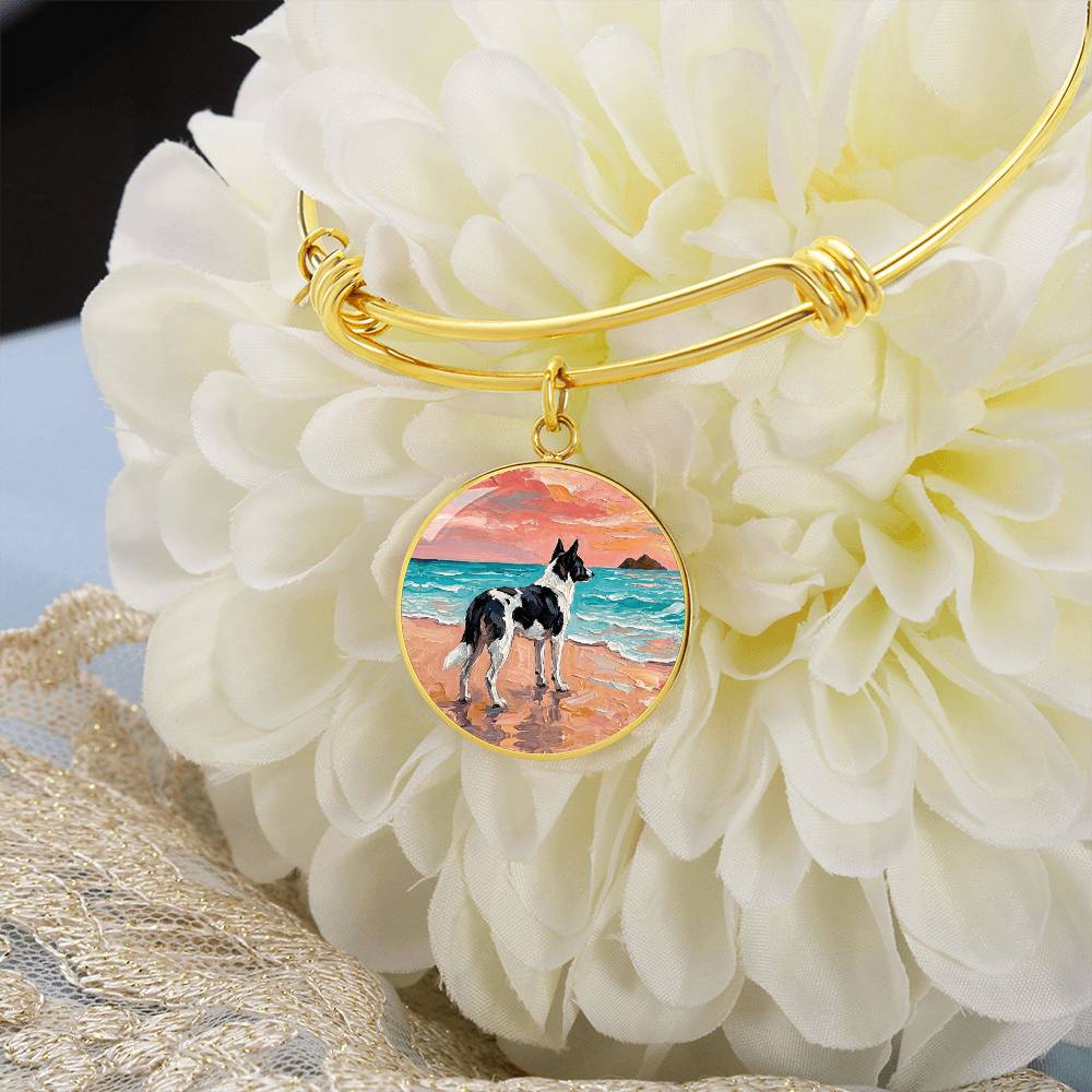 Beach Day - Canaan Dog Round Charm Bracelet