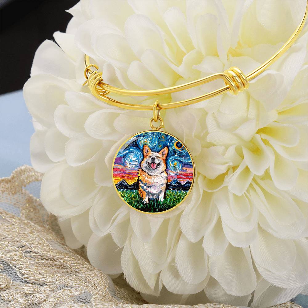 Smiling Corgi Round Charm Bracelet