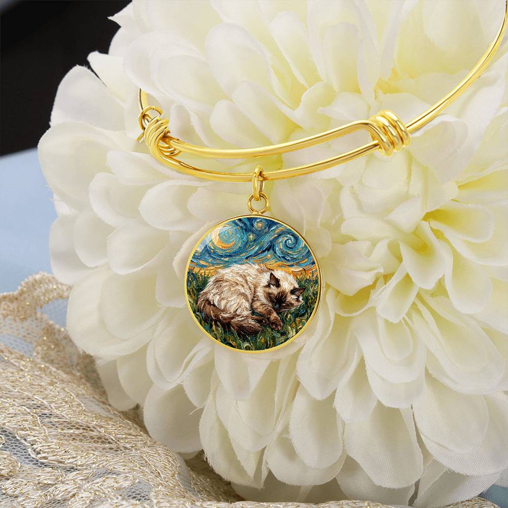 Sleepy Birman Night Round Charm Bracelet