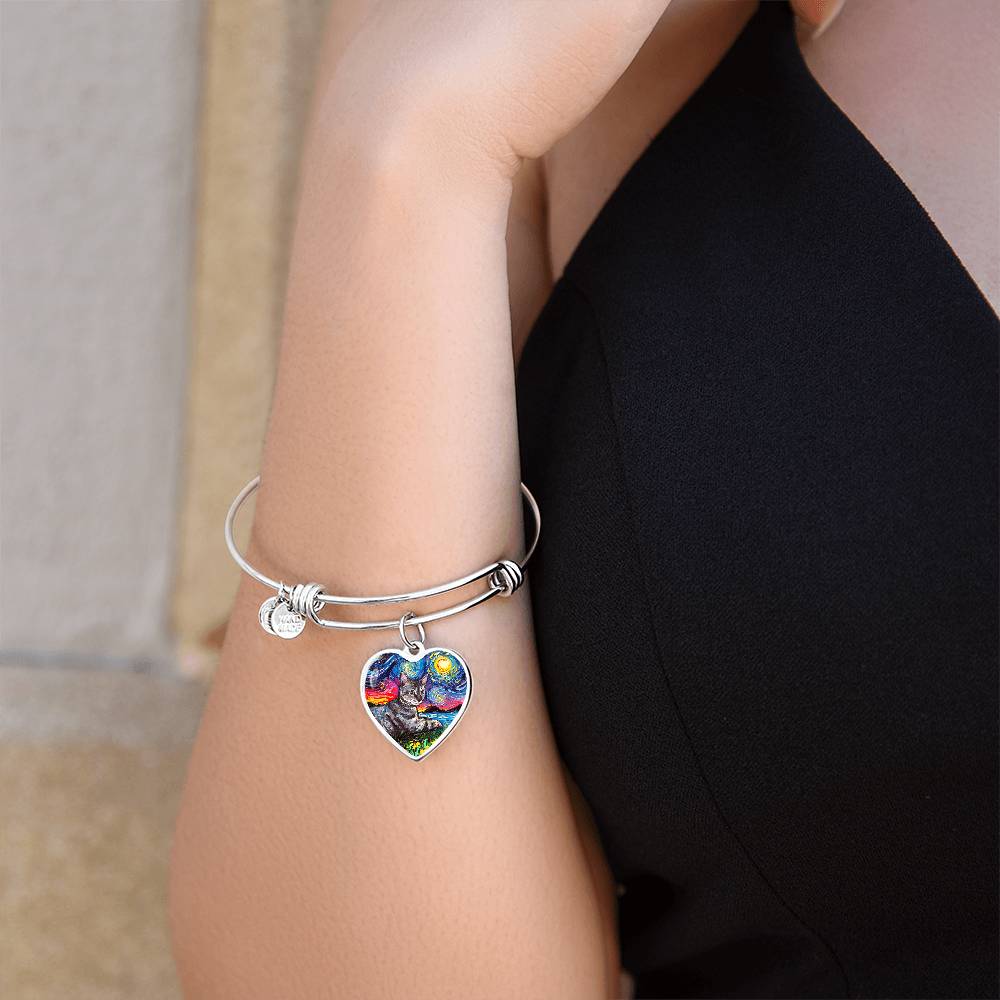 Laying Tabby Starry Night Heart Bangle