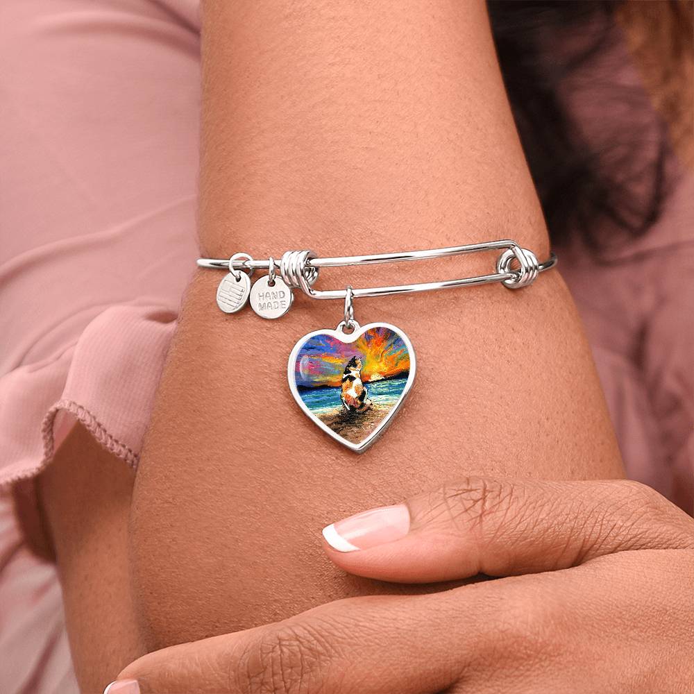 Beach Days - Calico Cat Heart Bangle Bracelet