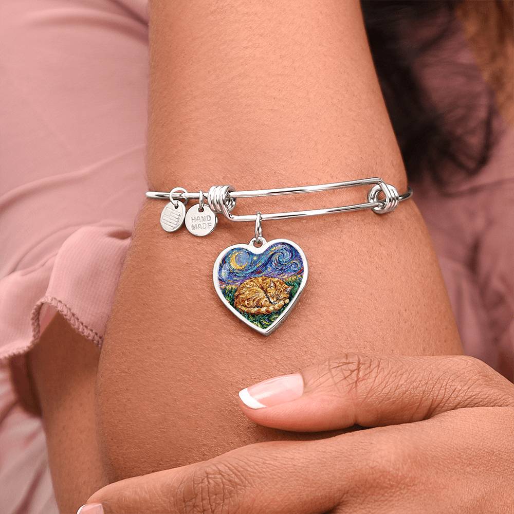 Sleepy Orange Tabby Night Heart Bracelet