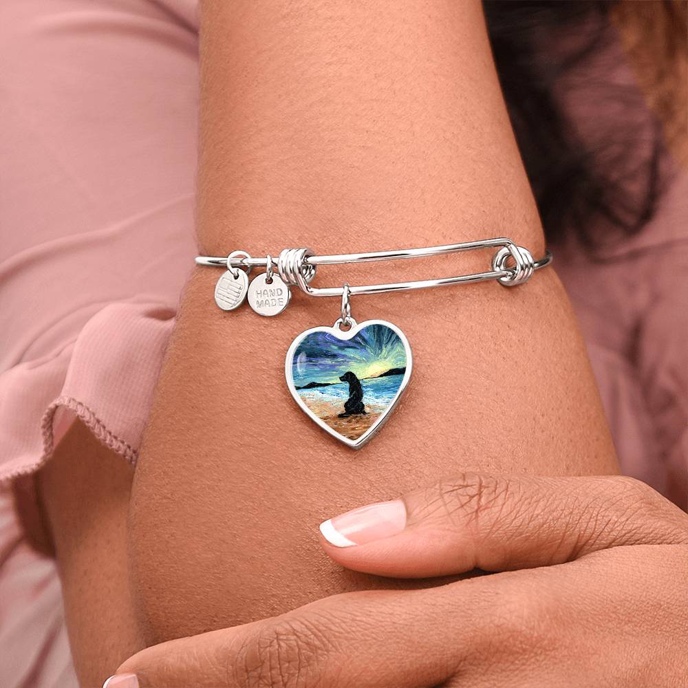 Beach Days - Black Labrador Heart Bangle Bracelet