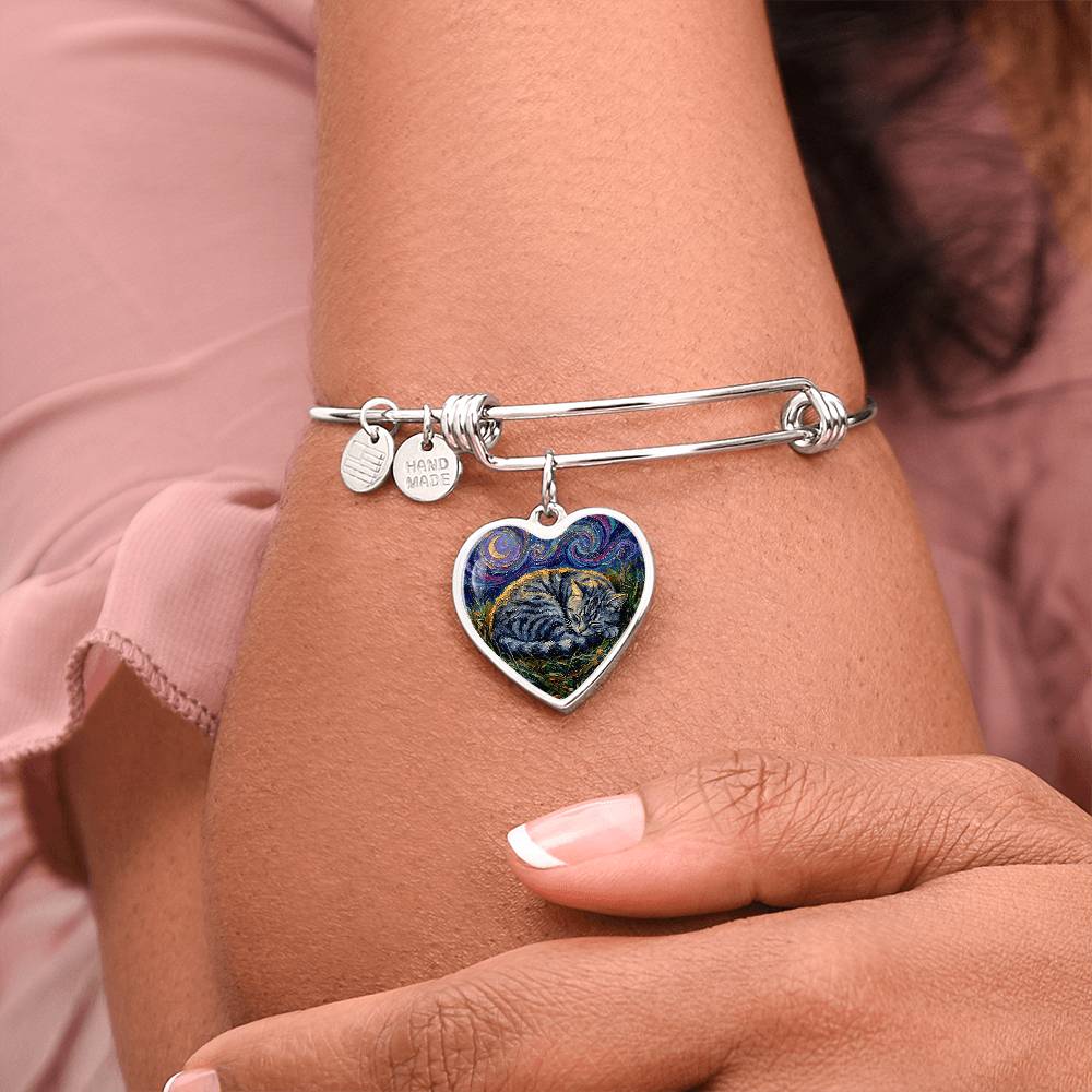 Sleepy American Shorthair Tabby Heart Bracelet