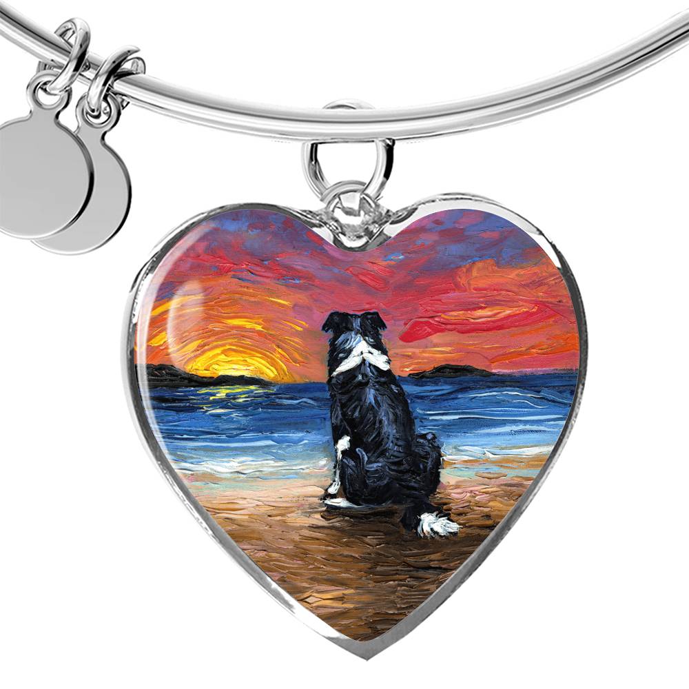 Beach Days - Border Collie Heart Bangle Bracelet