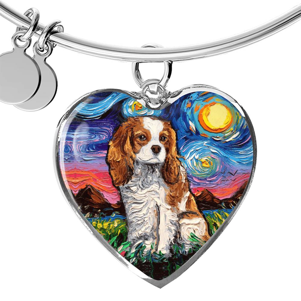 Blenheim Spaniel Starry Night Heart Bangle Bracelet
