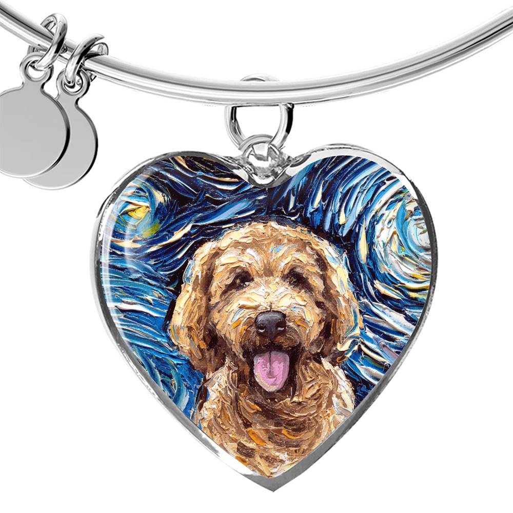 Goldendoodle portrait Starry Night Heart Bangle Bracelet