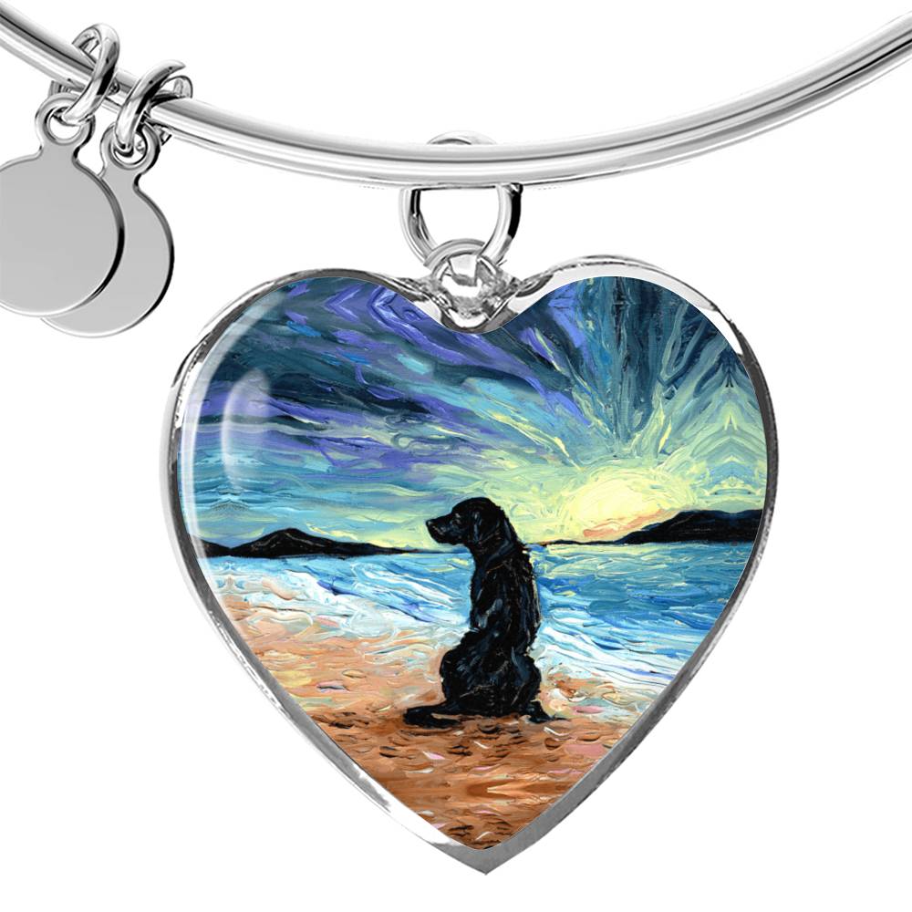 Beach Days - Black Labrador Heart Bangle Bracelet