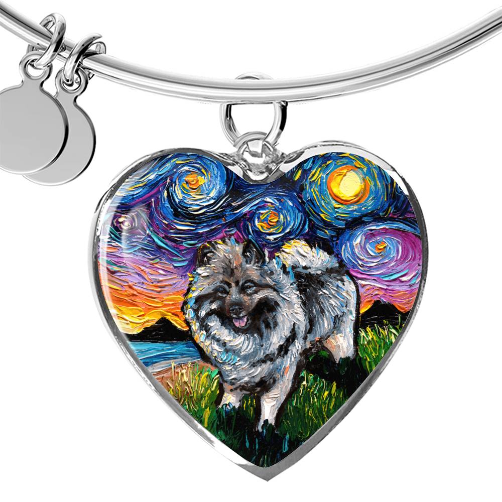 Keeshond Starry Night Heart Bangle Bracelet
