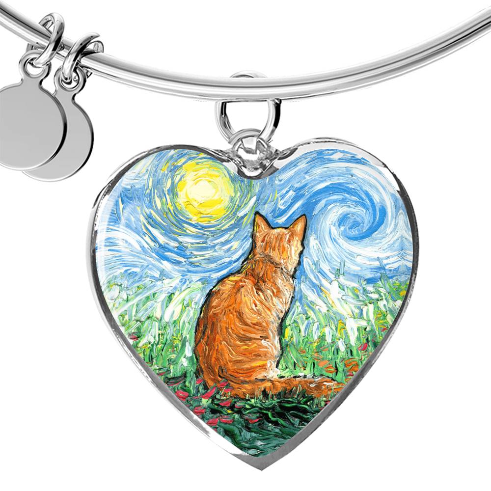 Orange Cat Spring Starry Night Heart Bangle