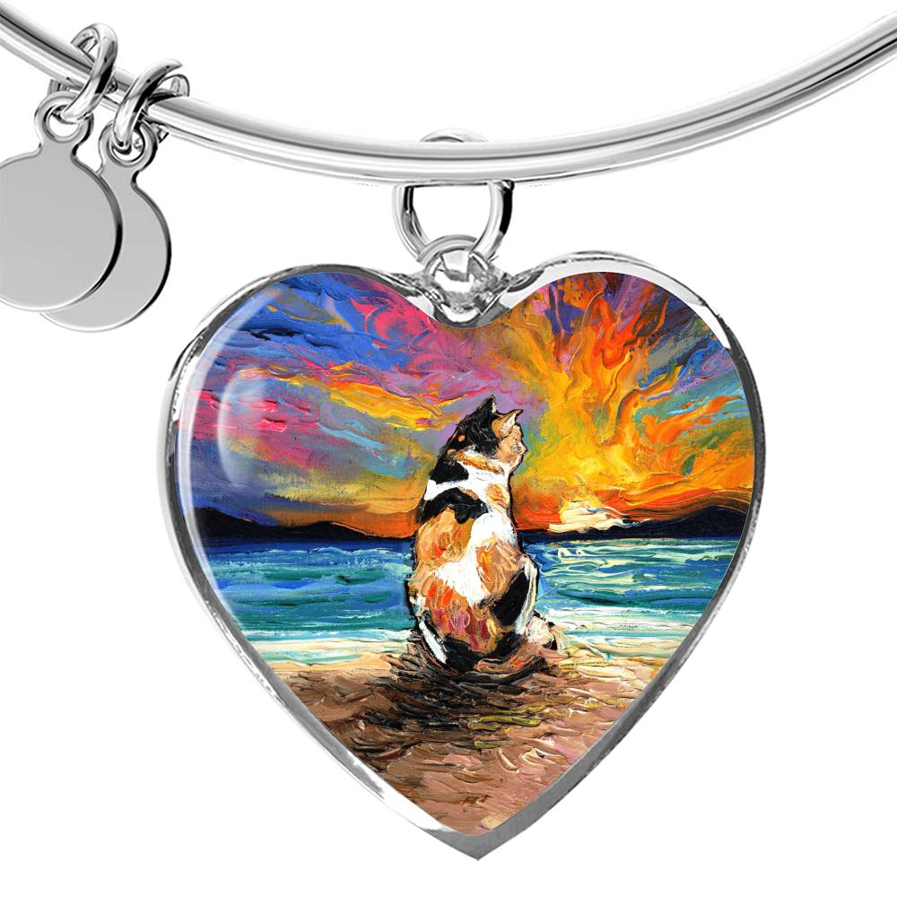 Beach Days - Calico Cat Heart Bangle Bracelet