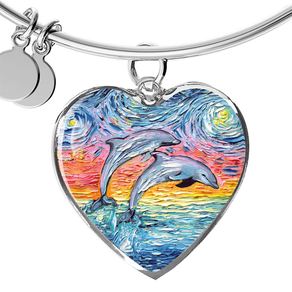Dolphins Starry Night Heart Bangle