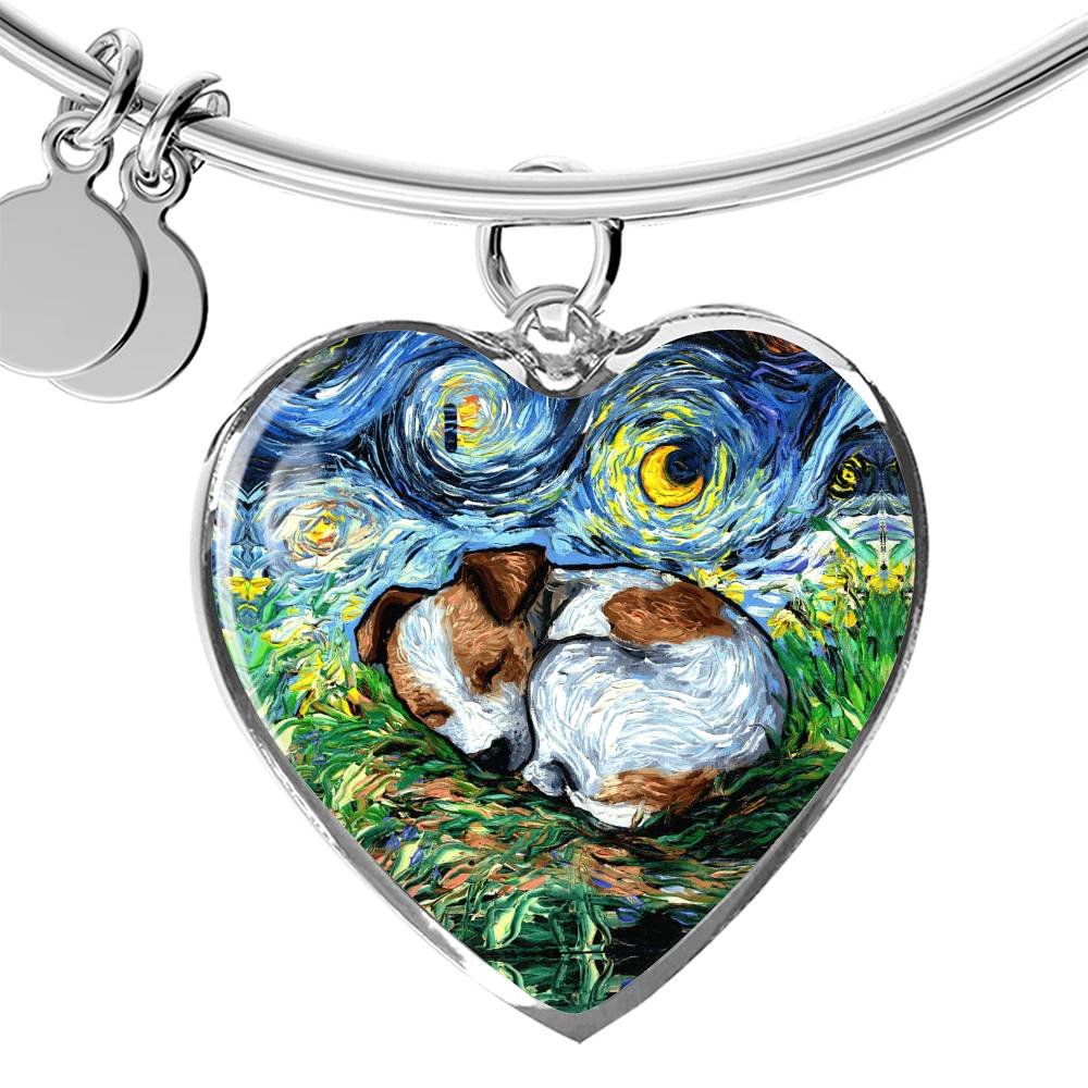 Sleeping Jack Russell Terrier Starry Night Heart Bangle Bracelet
