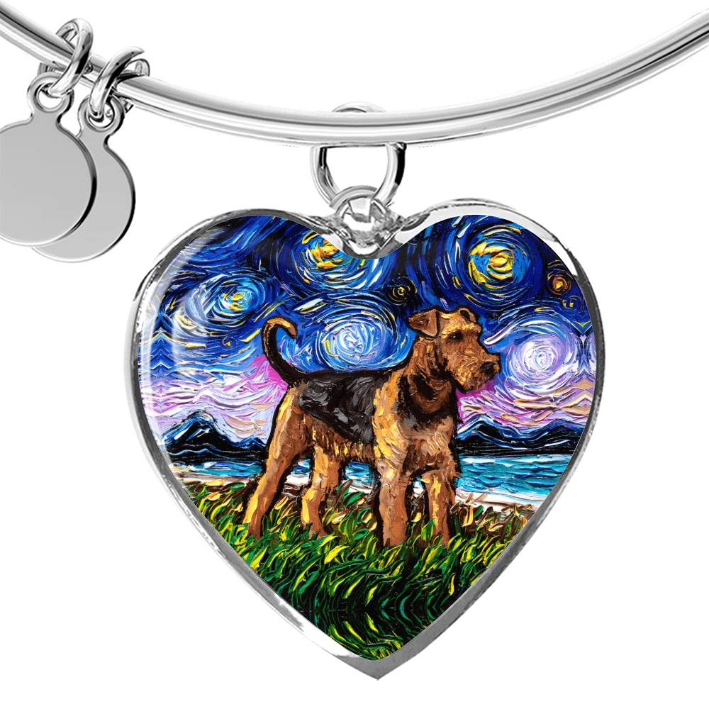 Airedale Starry Night Heart Bangle