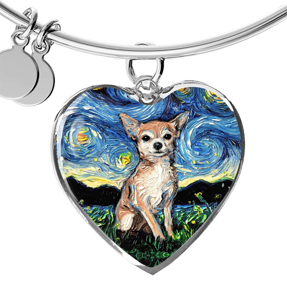 Chihuahua Starry Night Heart Bangle Bracelet