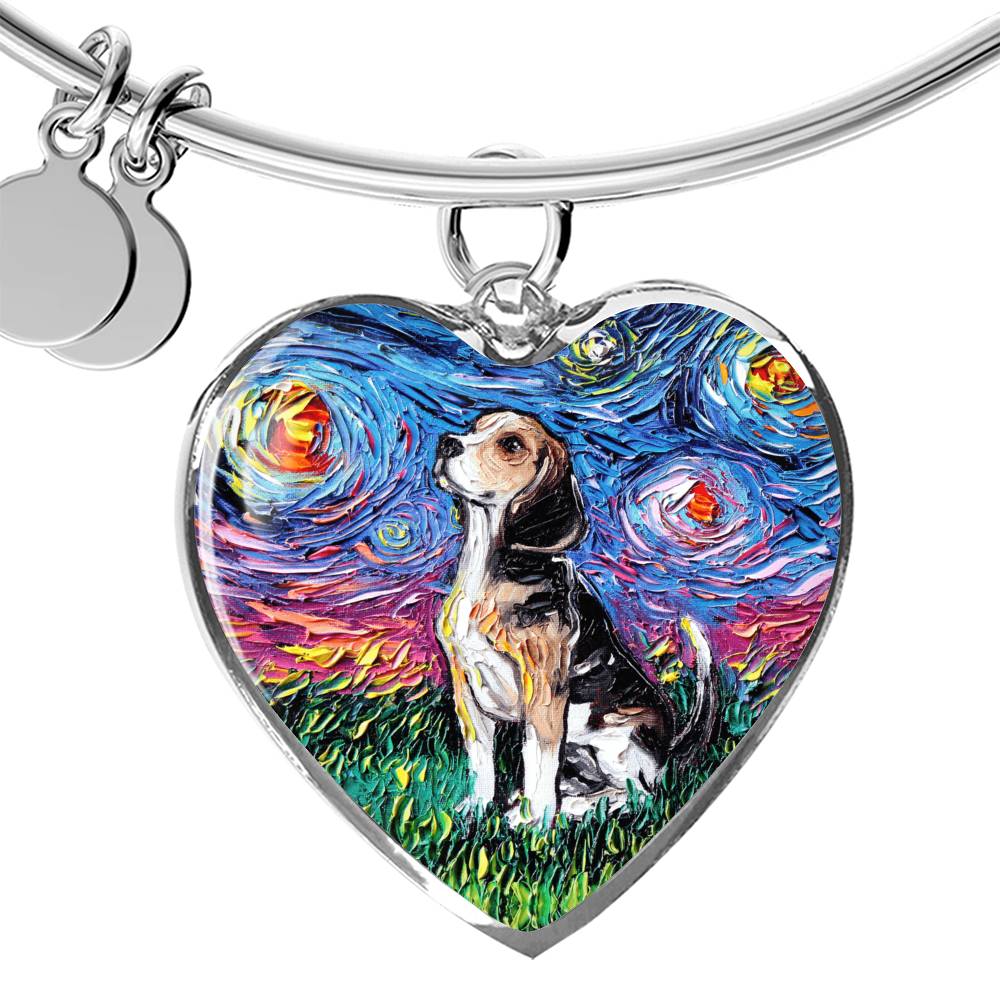 Beagle Starry Night Heart Bangle Bracelet