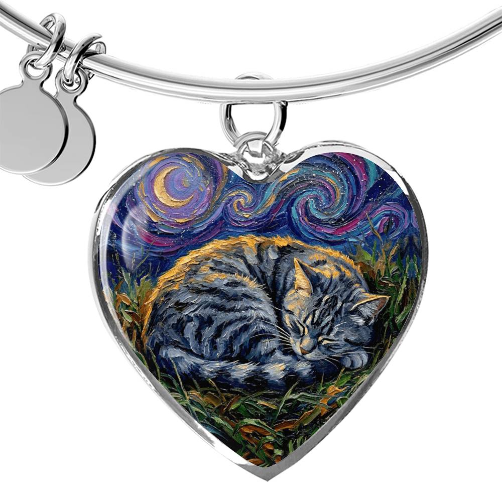 Sleepy American Shorthair Tabby Heart Bracelet