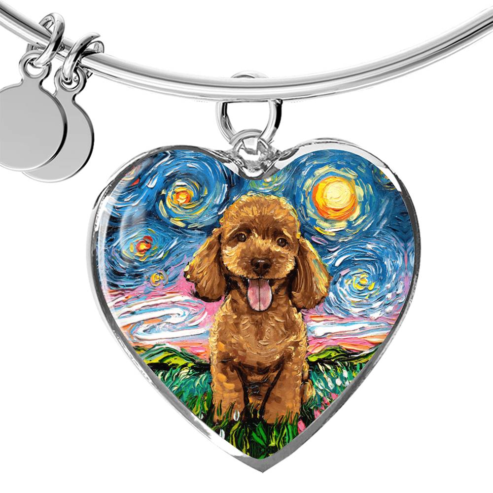 Apricot Poodle Puppy Starry Night Heart Bangle Bracelet