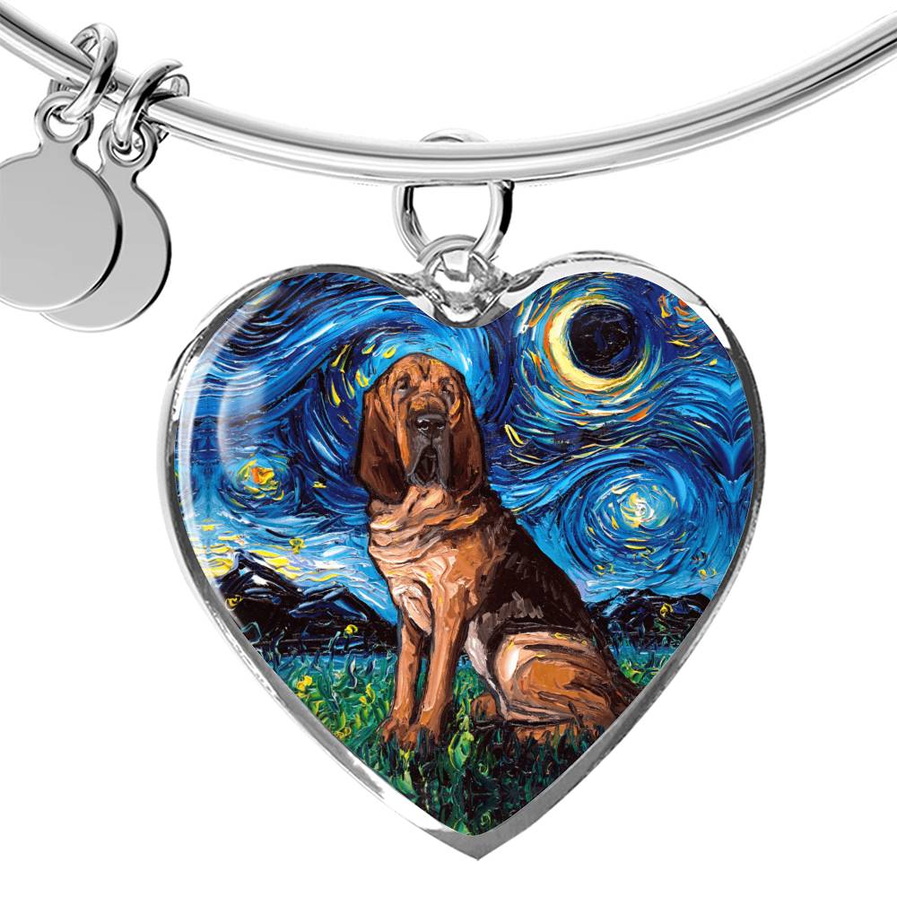 Bloodhound Starry Night Heart Bangle Bracelet