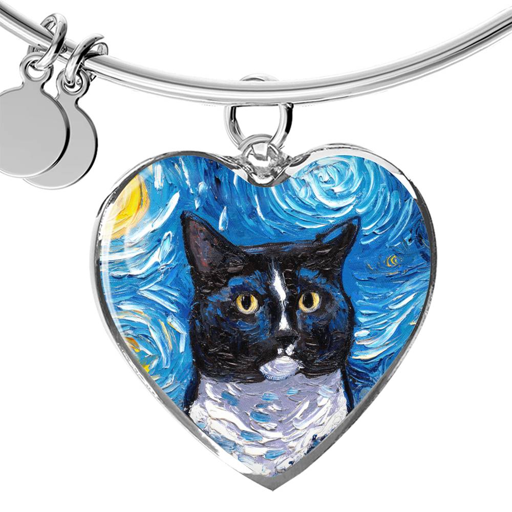 Tuxedo Cat Portrait Heart Bracelet