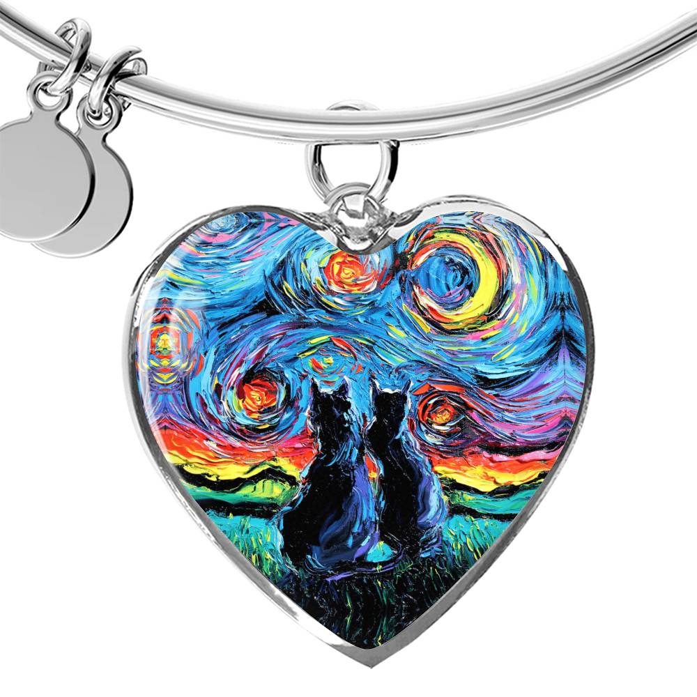 van Gogh's Cats Starry Night Heart Bangle Bracelet