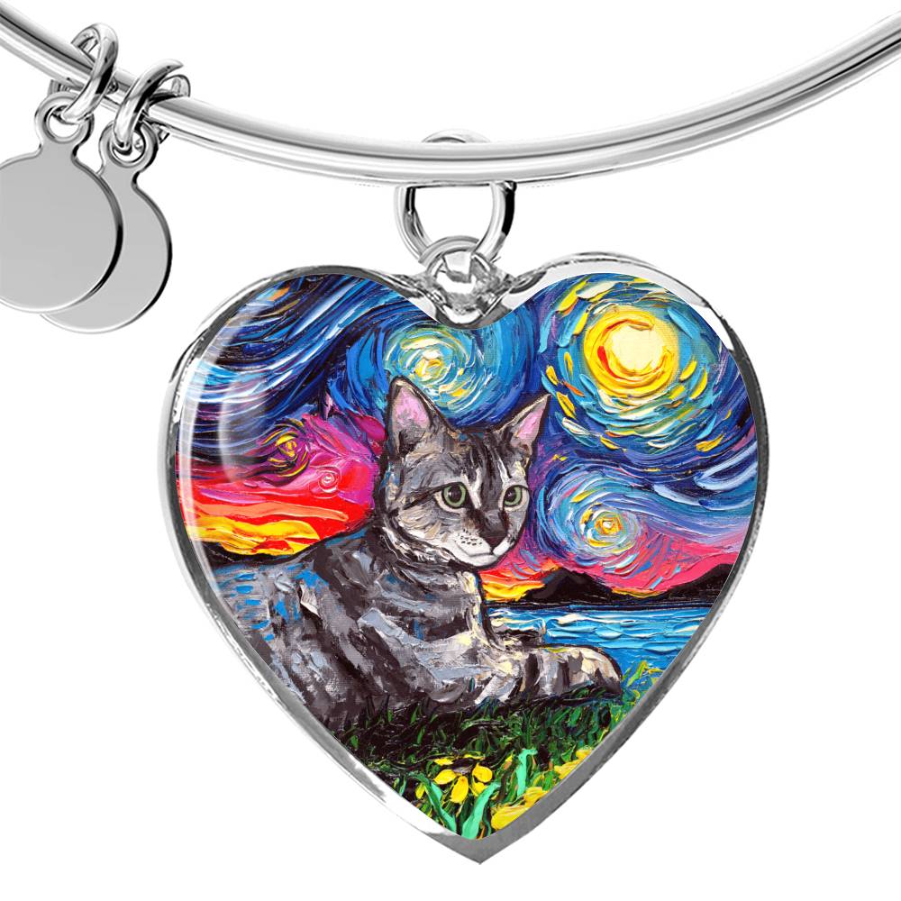Laying Tabby Starry Night Heart Bangle